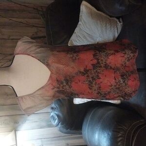 Hugo Boss Orange Floral Sleeveless Key Hole on the Back Silk Mini Dress Size 2